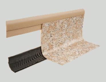 An image of a tiled floor with an aluminium skirting and pvc skirting border.