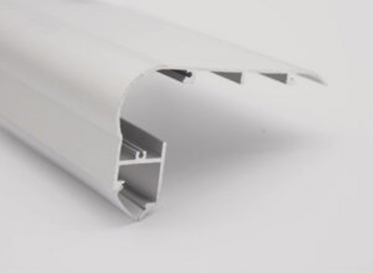 A close up image of a white aluminium profile.