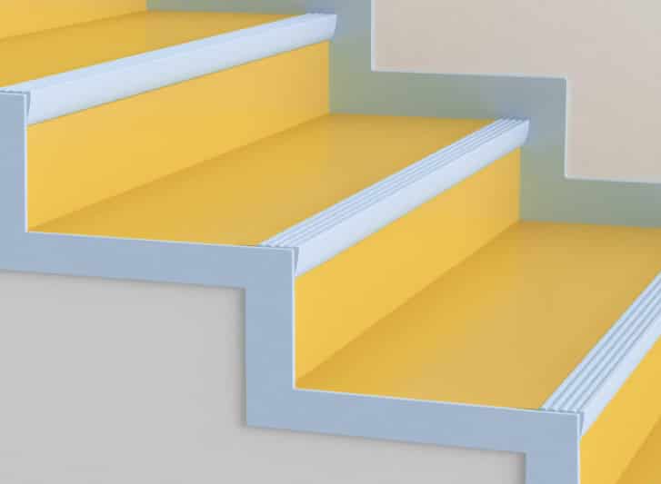 An image of a yellow stair tread.