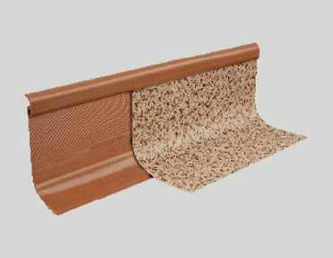 A brown tile with a brown pattern on it and pvc skirting.