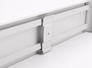 A close up image of a silver aluminium shelf.
