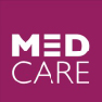Purple background with Med care logo.