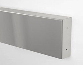 An image of a wall mounted stainless steel shelf with a ss corner guard for added protection.