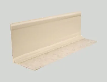 An image of a beige plastic shelf with aluminium skirting.